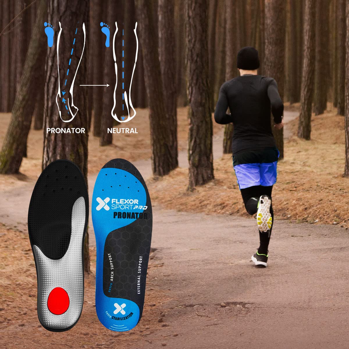 Flexor Plantillas Pro Trail Running para Pie Pronador, talla 46, soporte en arco plantar, amortiguador de impacto
