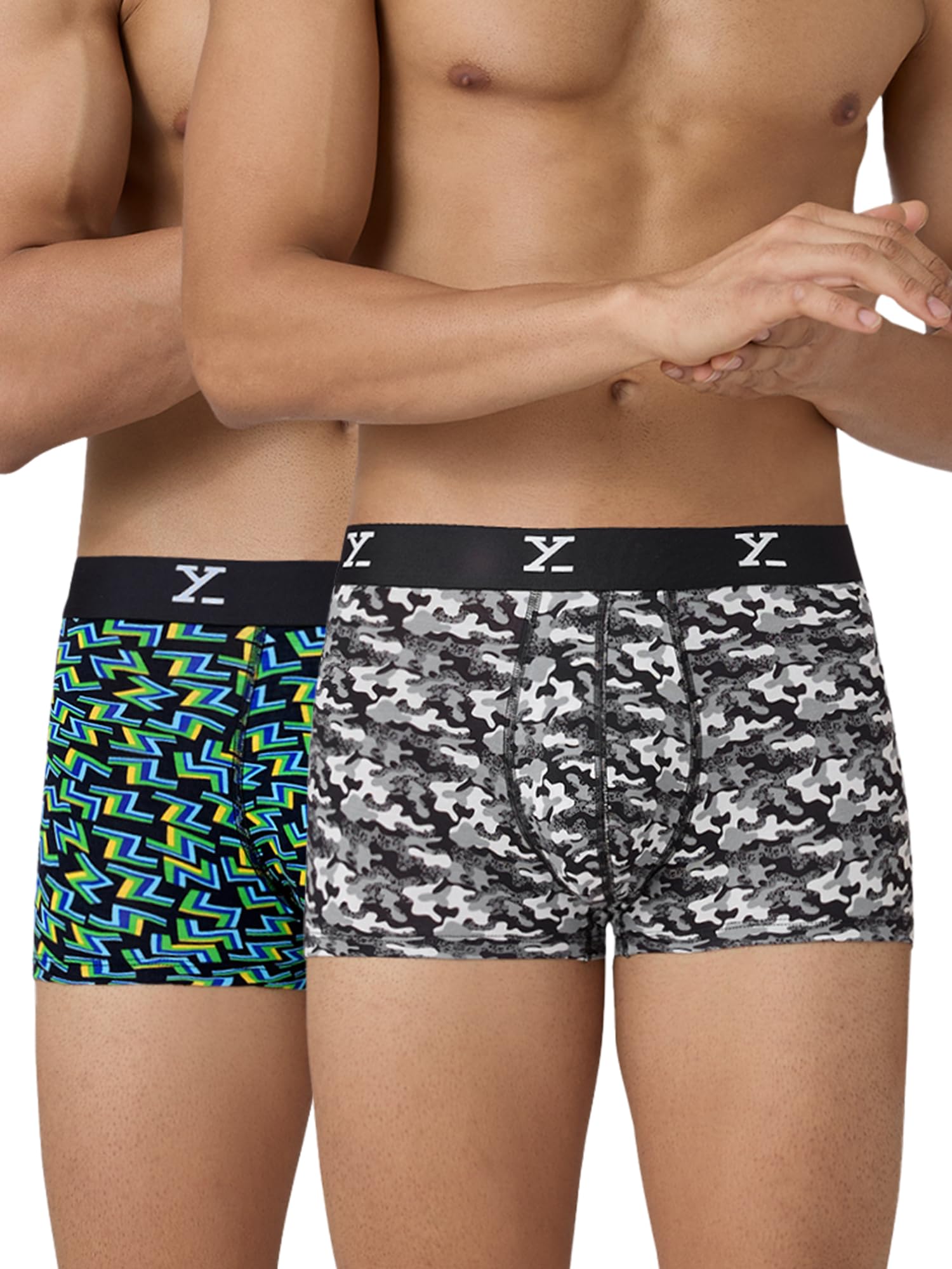 Men's Shuffle Micromodal Regular Fit Printed Antimicrobial Trunks with No Marks Waistband (Pack of 2)