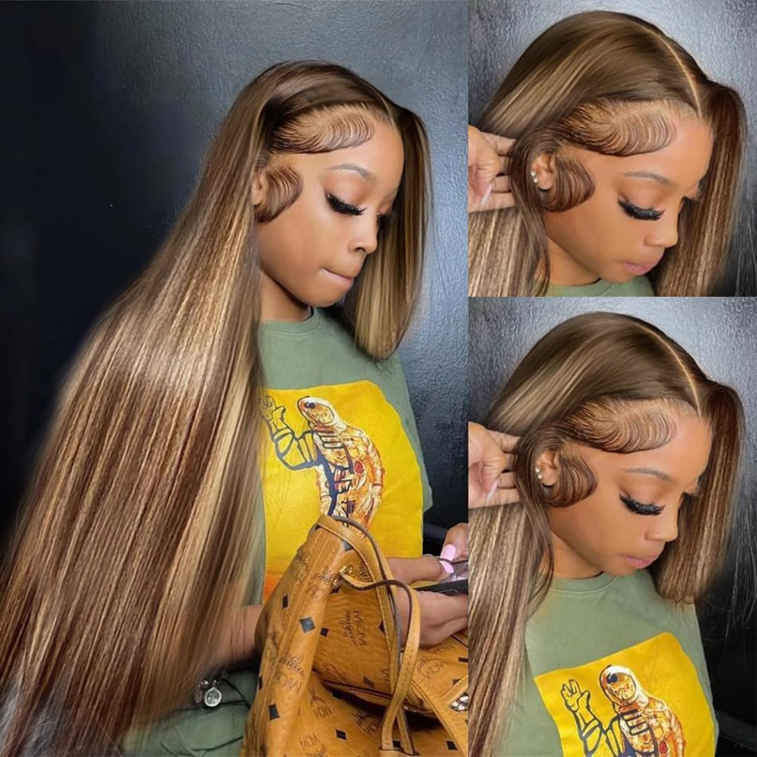 AMIRTY Honey Blonde Lace Ftont Wigs Human Hair 200% Density Straight 4/27 Highlight 13X6 HD Lace Frontal Wigs Pre Plucked Ombre Lace Front Human Hair Wigs for Women With BabyHair 24Inch