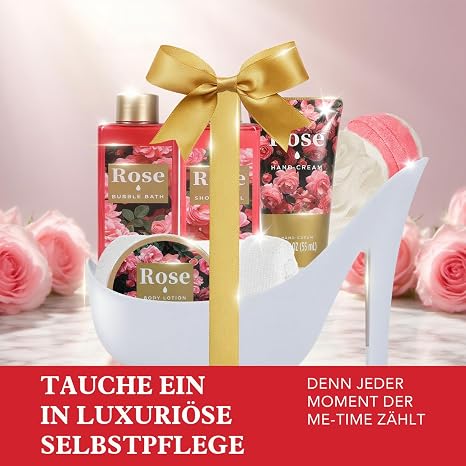 SPA LUXETIQUE Wellness Set für Frauen - 8tlg Rosenduft Bade Geschenkset mit DuschgelBodylotionSchaumbad Muttertagsgeschenk Set Geburtstagsgeschenke Geschenke für SieDamenMutter