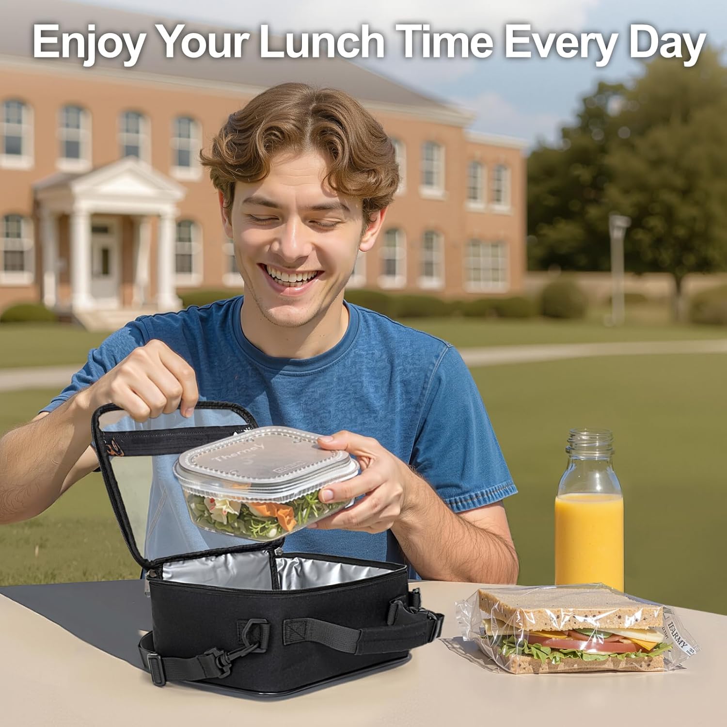 PACKISM Clear Lunch Bag for Boys - Reusable Heavy Duty Clear Lunch Box for School with Adjustable Shoulder Strap, Transparent Stadium Approved Lunch Snack Bag for Work Travel Picnic, Black - Image 8