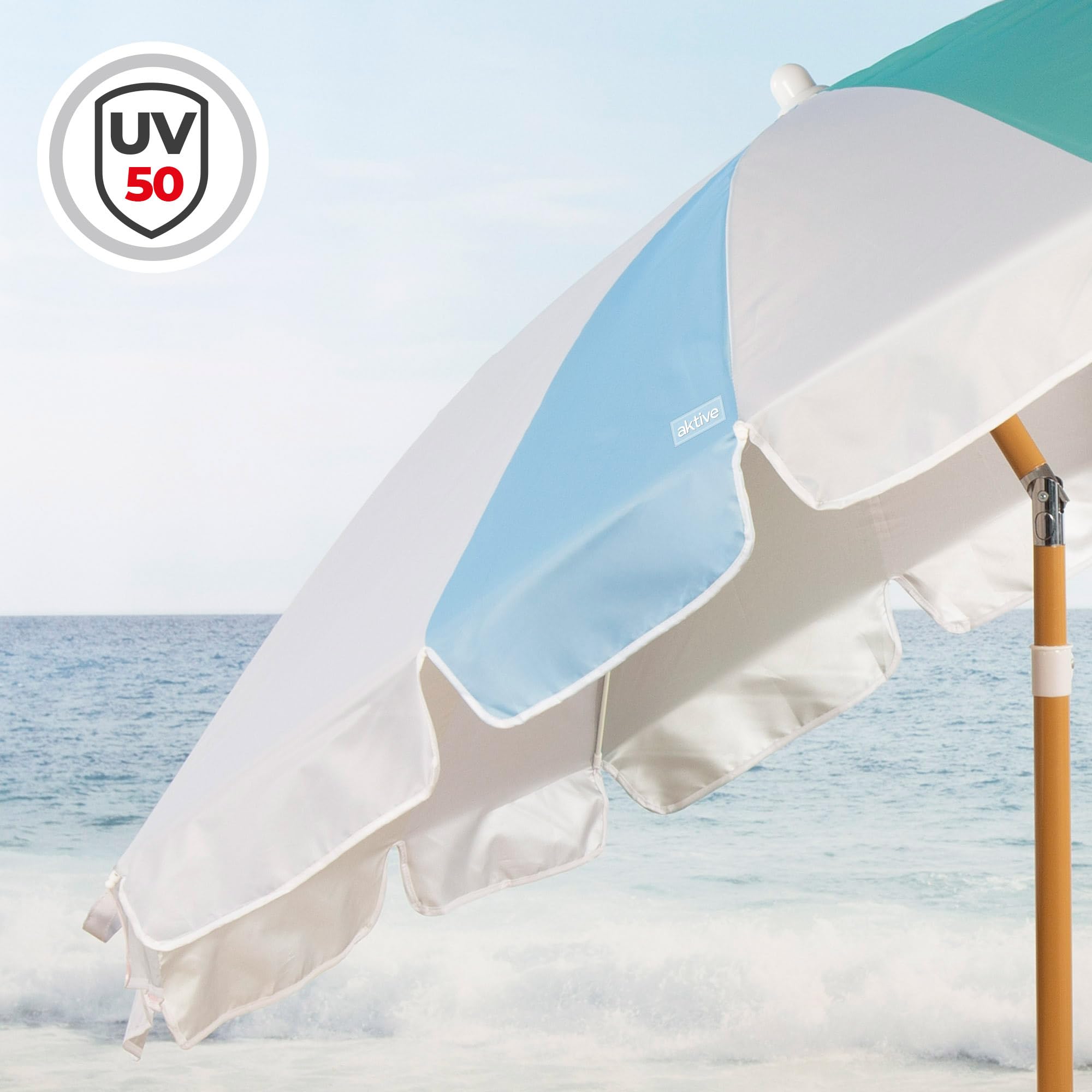 AKTIVE Parasol plażowy 8 żeber 200 cm tęczowy drążek przechylny maszt ochrona UV50 pręty z włókna szklanego 28/32 mm ze stalowym uchwytem do przenoszenia, wiatroszczelny (62430), tęcza, 200 cm