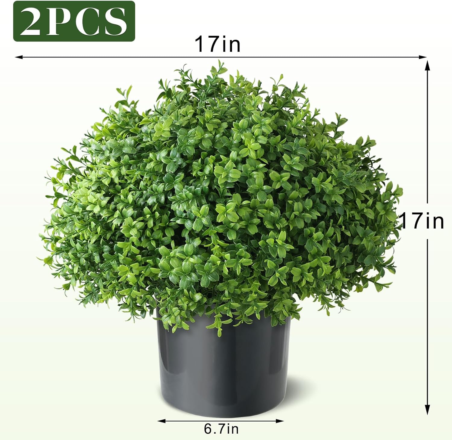 Set of 2 Artificial Boxwood Topiary Ball Trees - UV Resistant Faux Boxwood Potted Plants, Spring Summer Greenery Fake Bushes for Front Door Farmhouse Garden Porch Outdoor Decor