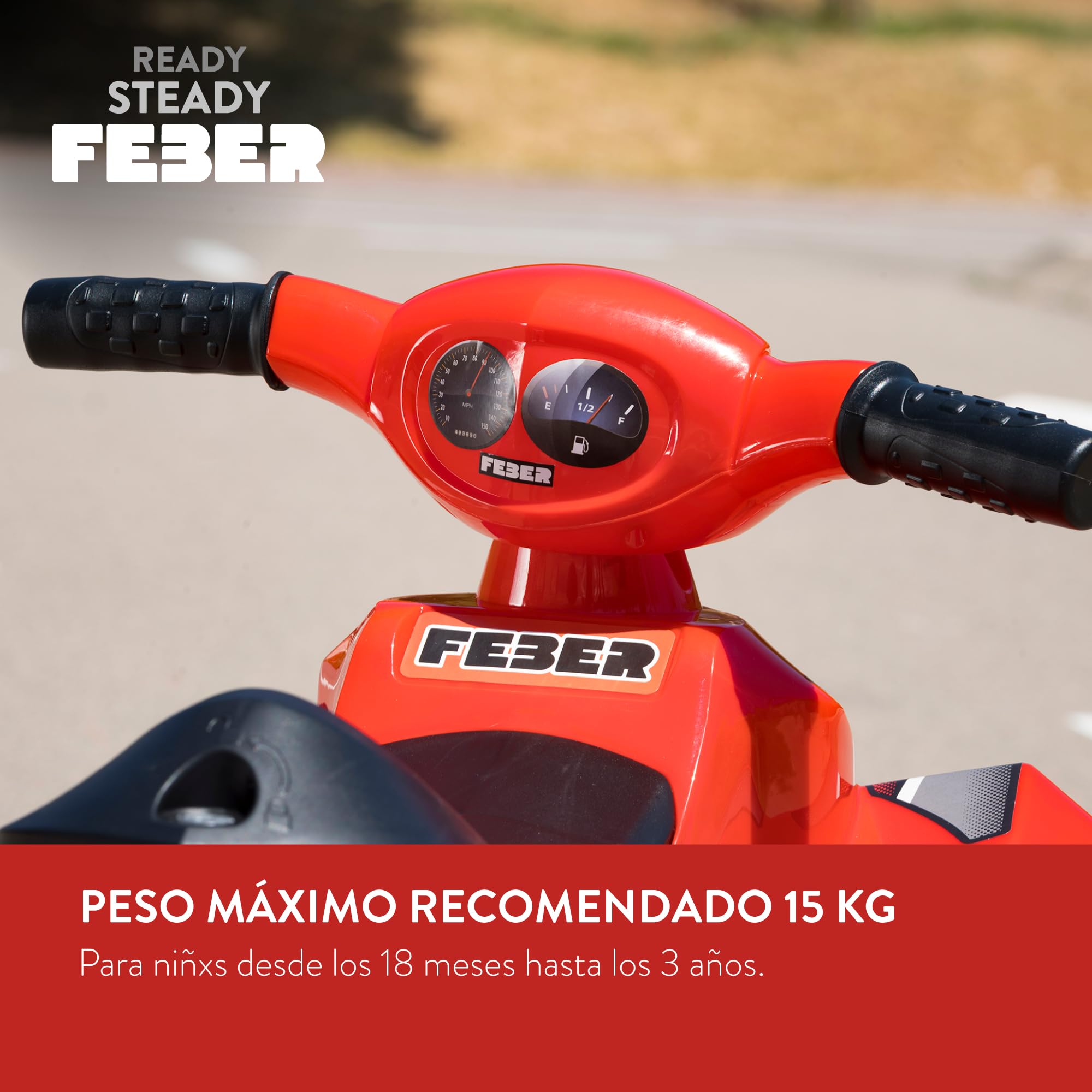 FEBER - Quad Racy 6V, voiture électrique pour enfants de 18 mois à 3 ans, avec accélérateur, grandes roues robustes pour plus de stabilité, autonomie jusqu'à 40 min, chargeur inclus, Famosa (FEN48000)