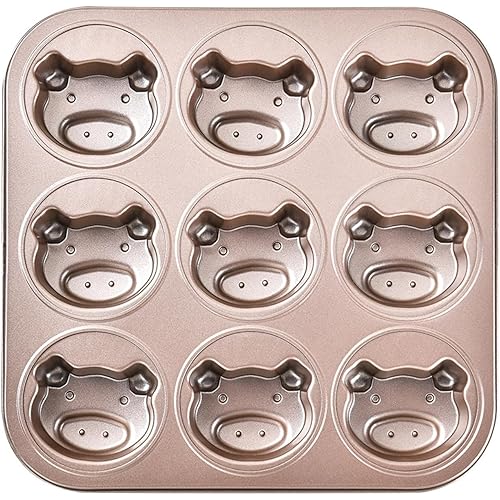 Baking Pan, Cartoon Bear Shape Non-sticky Cake Mould, Thickened 9 Grids Stainless Steel DIY Cake Baking Pan for Kitchen Little Pig