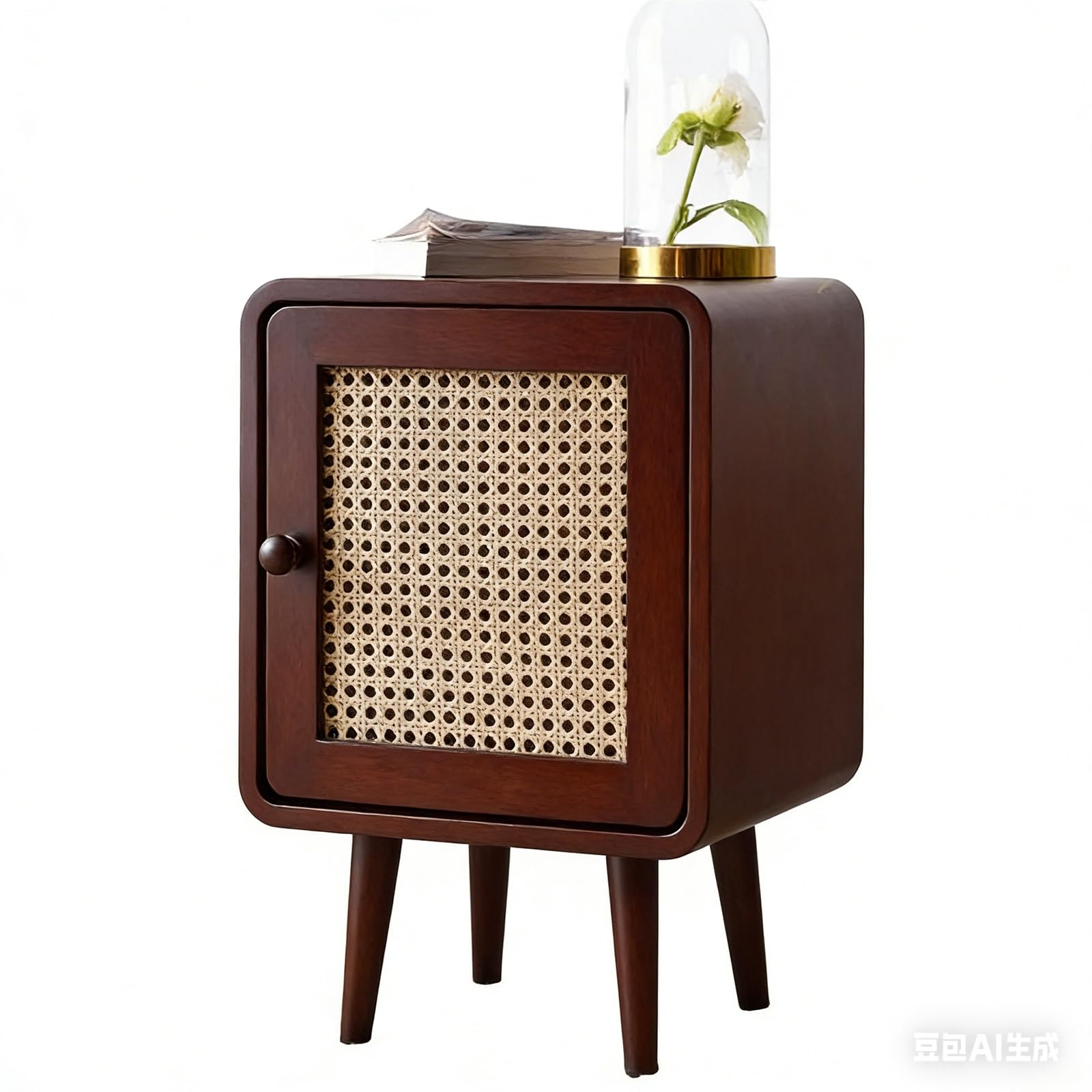 SXZenSpace Farmhouse Nightstand, Cane Accent Bedside End Table for Bedroom, Dorm and Small Spaces(Brown)