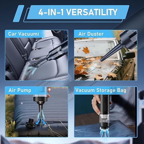 Miniatura 3 de Aspiradora inalámbrica para automóvil, mini aspiradora portátil 4 en 1, con 2 modos de succión y 16 kpa de potencia de succión que sopla e infla, 2
