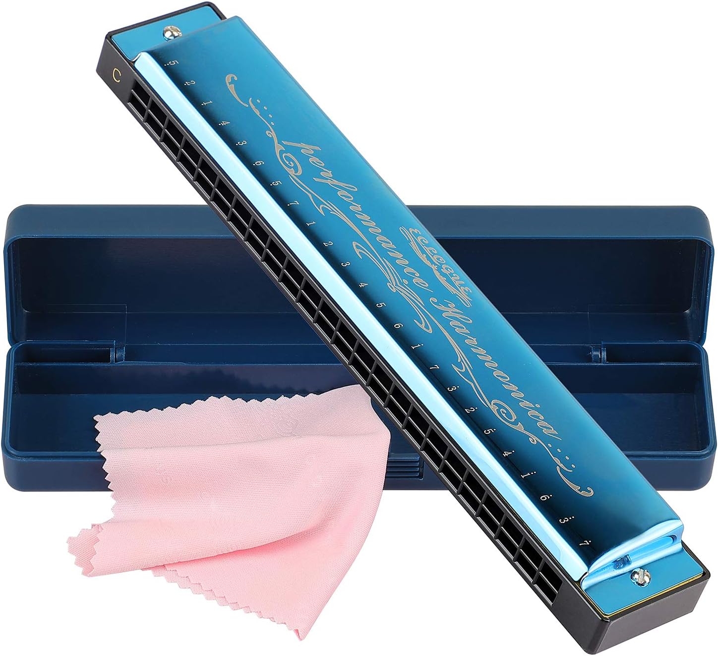 Harmonica Harp Harmoc Armonica 24 Hole Mouth Organ Professional Key of C Polyphony Diatonic with Case for Blues Folk Jazz Pop Music Instrument