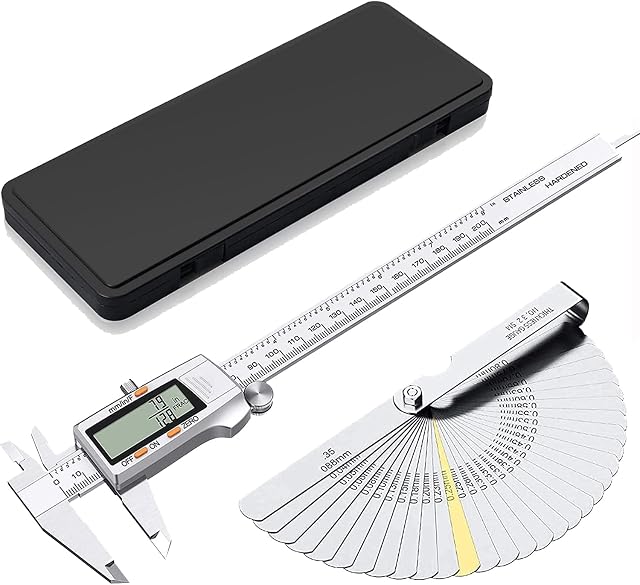 Electronic Vernier Caliper,eSynic 200mm Digital Vernier Caliper 8 Inch Stainless Steel Digital Caliper Supports Fractions Inch Metric Conversion With a Feeler Gauge for Designers Engineers etc