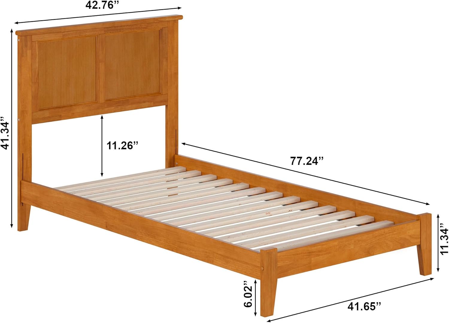 AFI, Madison Twin Solid Wood Low Profile Platform Bed, Light Toffee