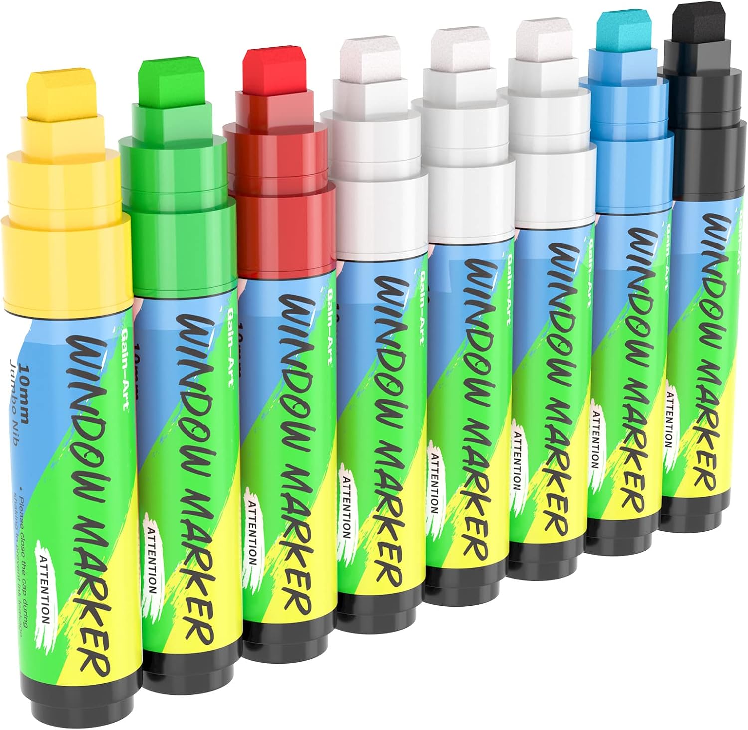 Gain-Art 8 Pack Windows Markers for Car, Glass, 3 in 1 Nib, Washable Liquid Chalk Paint Markers
