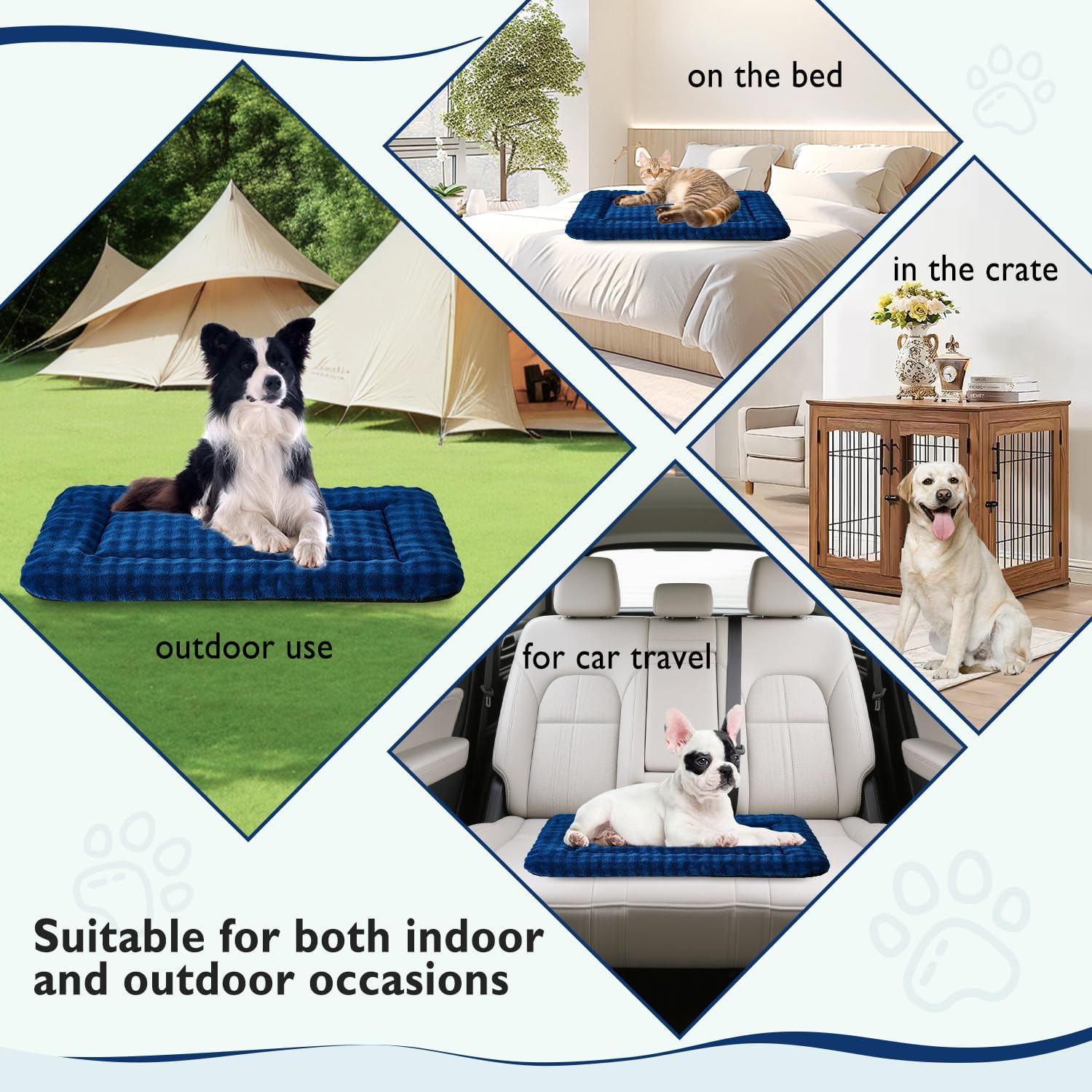 Dog Bed Mat Crate Pad for Large Dogs, Washable Soft Pet Sleeping Mat Kennel Pad with 3D Bubble Pattern, Navy Blue, 36"x 23"