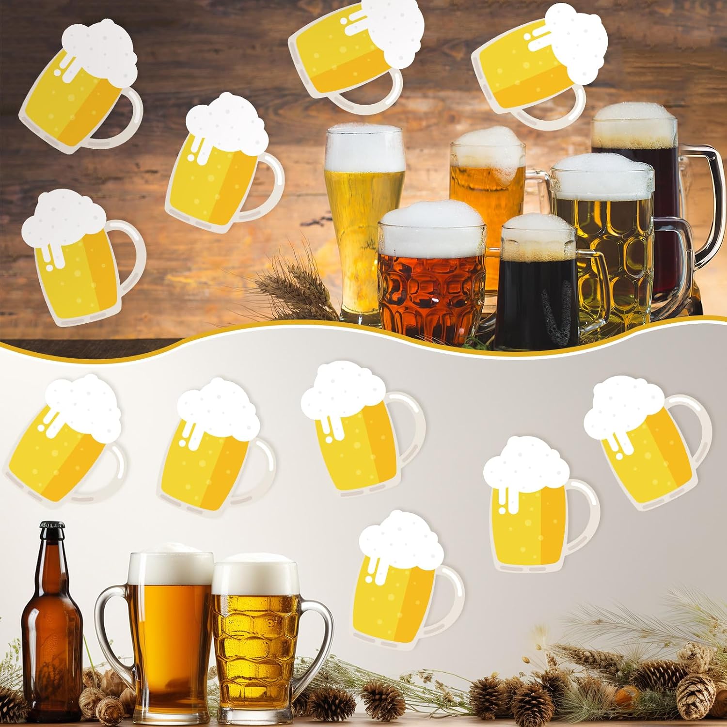 50 Pcs Beers Decorations Bulletin Board Cutouts DIY Beer Mug Card Decorations Table Centerpiece Essentials Supplies for Bulletin Board Decor Birthday Beer Wedding Themed Party