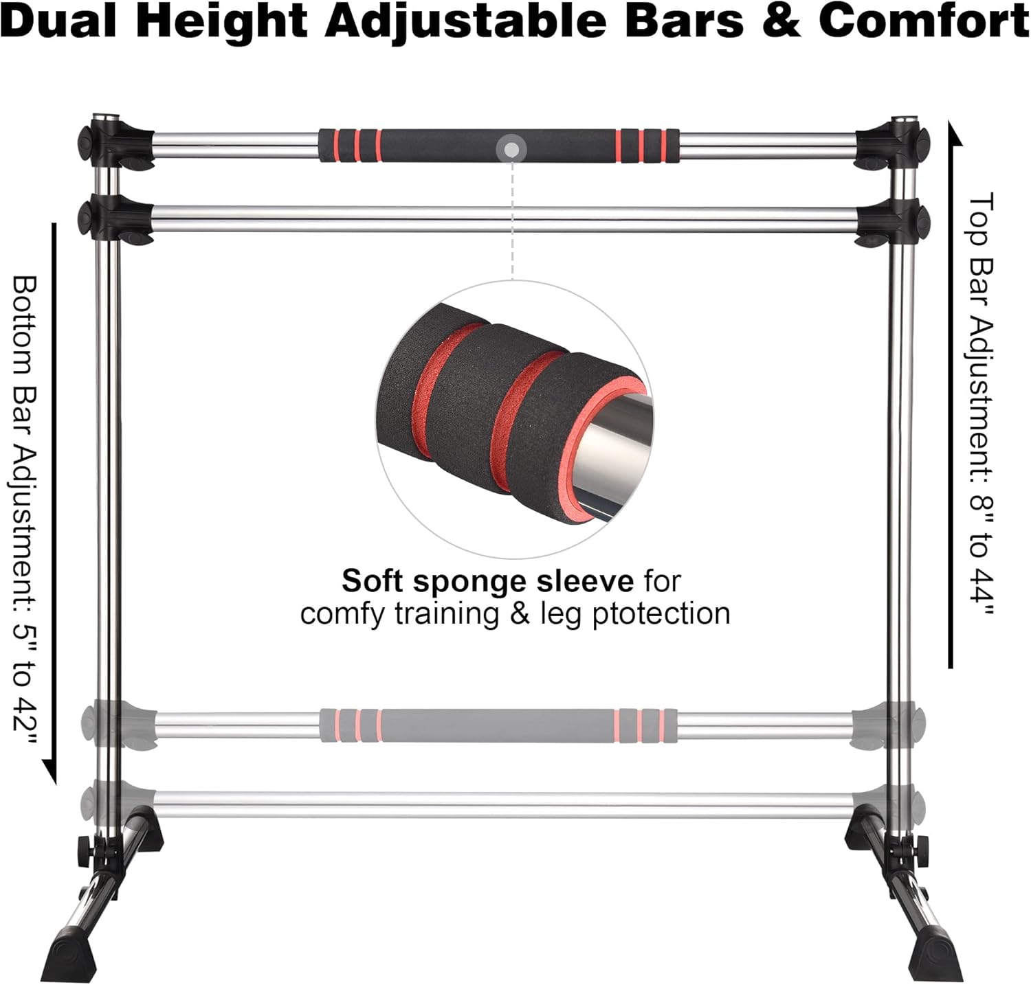 AW 4 Ft Ballet Barre Double Bars Height Adjustable ortable Stretch Bar for Dancing Fitness Kids Home or Studio, Silver : Sports & Outdoors