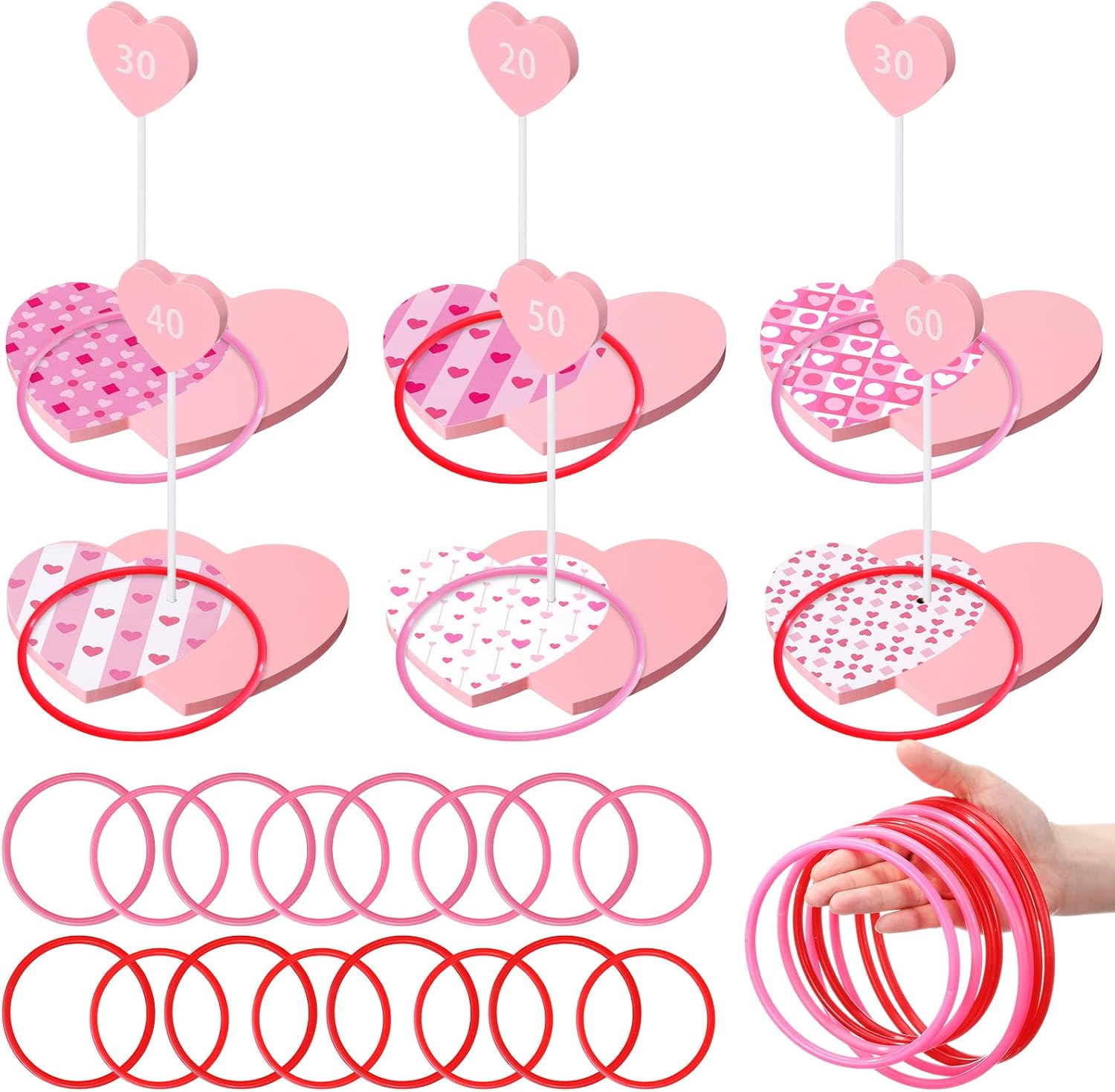 Skylety 26 Pcs Mother's Day Ring Toss Game for Wedding 6 Targets Stands and 20 Rings Combo for Indoor Outdoor Anniversary Party Game Table Centerpiece Decoration