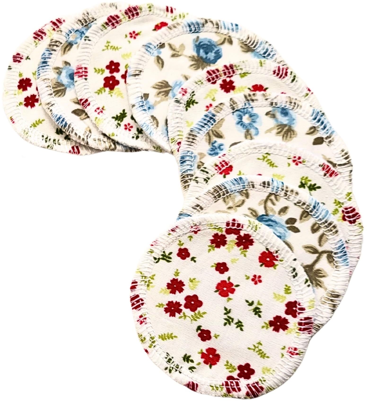Lilind® 10 Pack Reusable Cotton Rounds, Makeup Removal Wipes, Free Wash Bag, Red and Blue Flowers