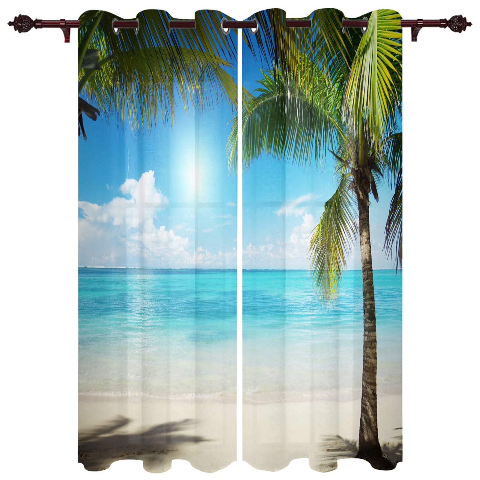 Big buy store Blackout Curtains Panels Beach Coco Tree Blue Sky Thermal Insulated Grommet Window Curtains Ocean Theme Room Darkening Curtain Drapes