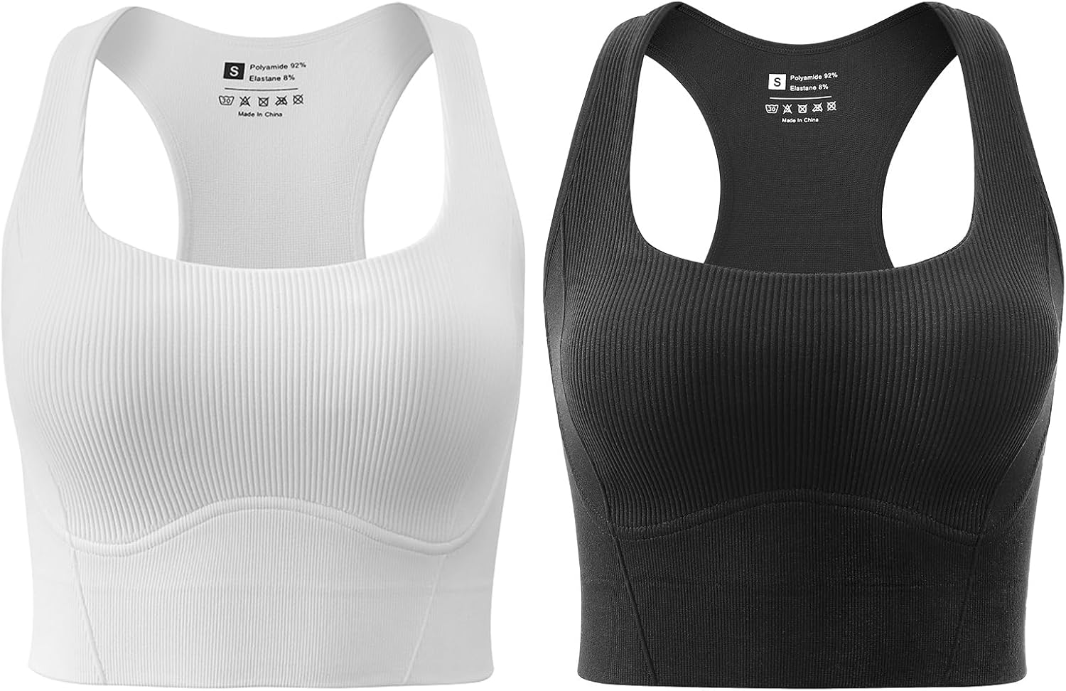 Women Square Neckline Sports Bra Padded Basic Workout Y-Back Racerback Cropped Tank Top - Image 8