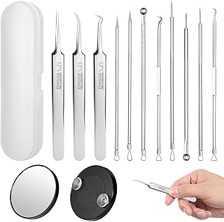 Stainless Steel Blackhead Remover Tools, 11Pcs Pimple Popper Tool Kit with Metal Case, Pimple Extractor for Acne Whitehead Blemish, Pore Prep Tool