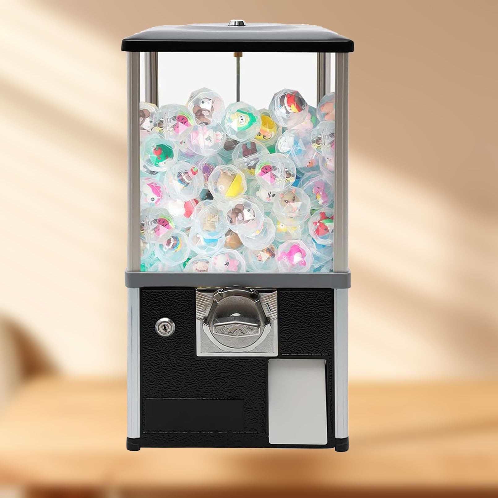 Verkaufsautomat mit Münzeinwurf,Großer Bonbon und Kaugummiautomat,Münzbetriebener Süßigkeitenautomat,Automatischer Kapsel Automat für Einzelhandelsgeschäfte,für Kapselspielzeug mit 4,5-5,5cm(Black,1 E