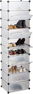 Relaxdays 10021963 Meuble chaussures rangement 10 casiers plastique chaussures modulable DIY HxlxP: 176x49x37 cm, transparent