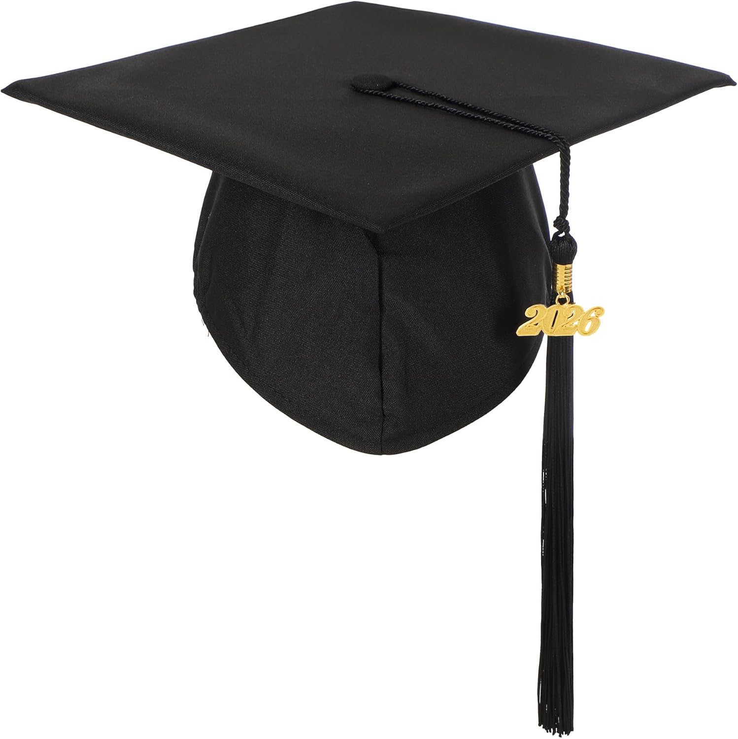 Unisex Classic Black Matte Graduation Master Cap and Gown with Year Tassel Set for Degree Regalia