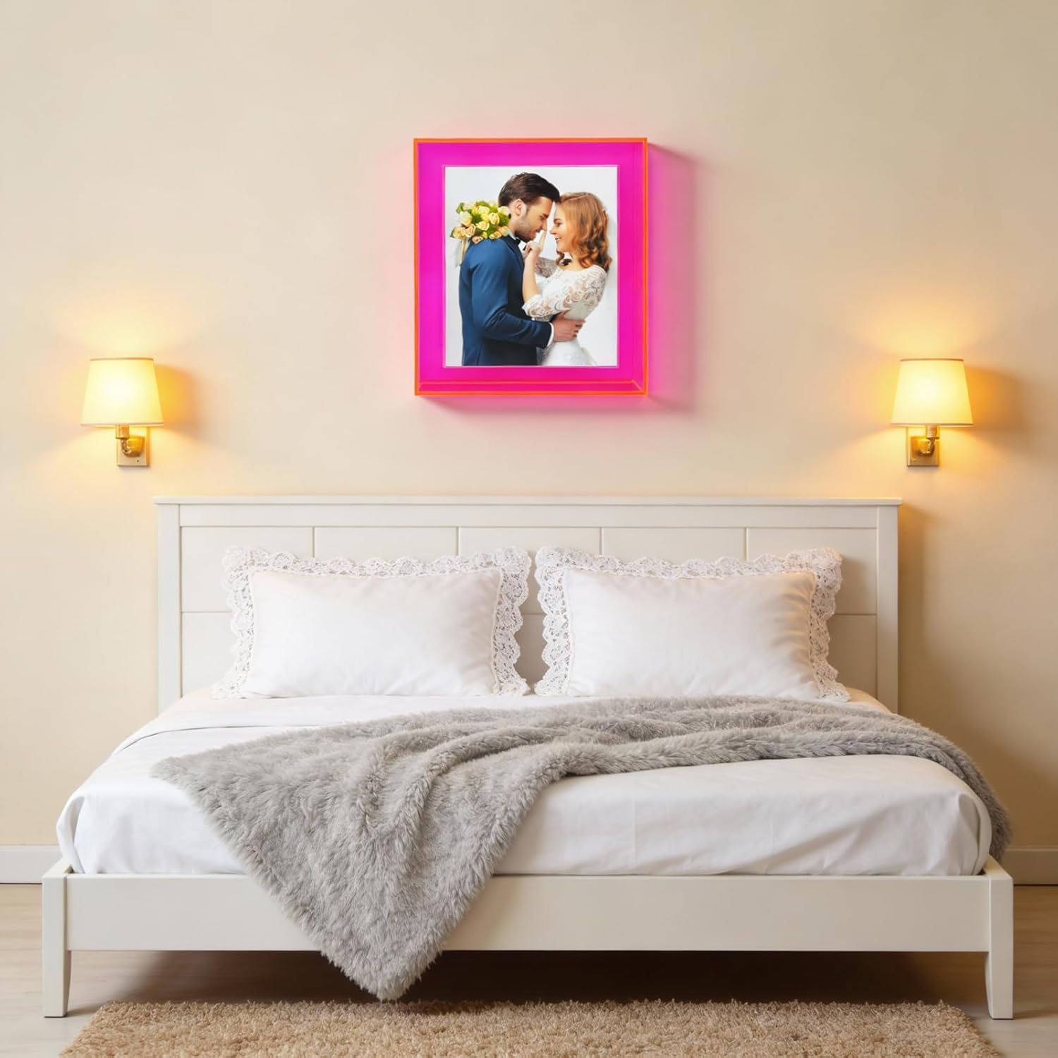 5x7 Acrylic Picture Frame for Wall and Tabletop Neon Floating Photo Frame with Decorative Bright Color, Neon Pink