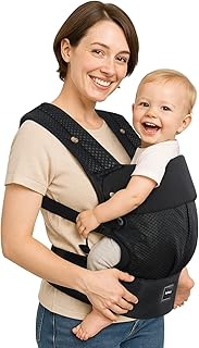Baby Carrier with Lumbar Support, Cozy Baby Carrier Newborn to Toddler with Adjustable Seat Size, Ergonomic Infant Carrier with 3-Way Carry, Front Facing Toddler Hodler Carrier for Mom & Dad, Black