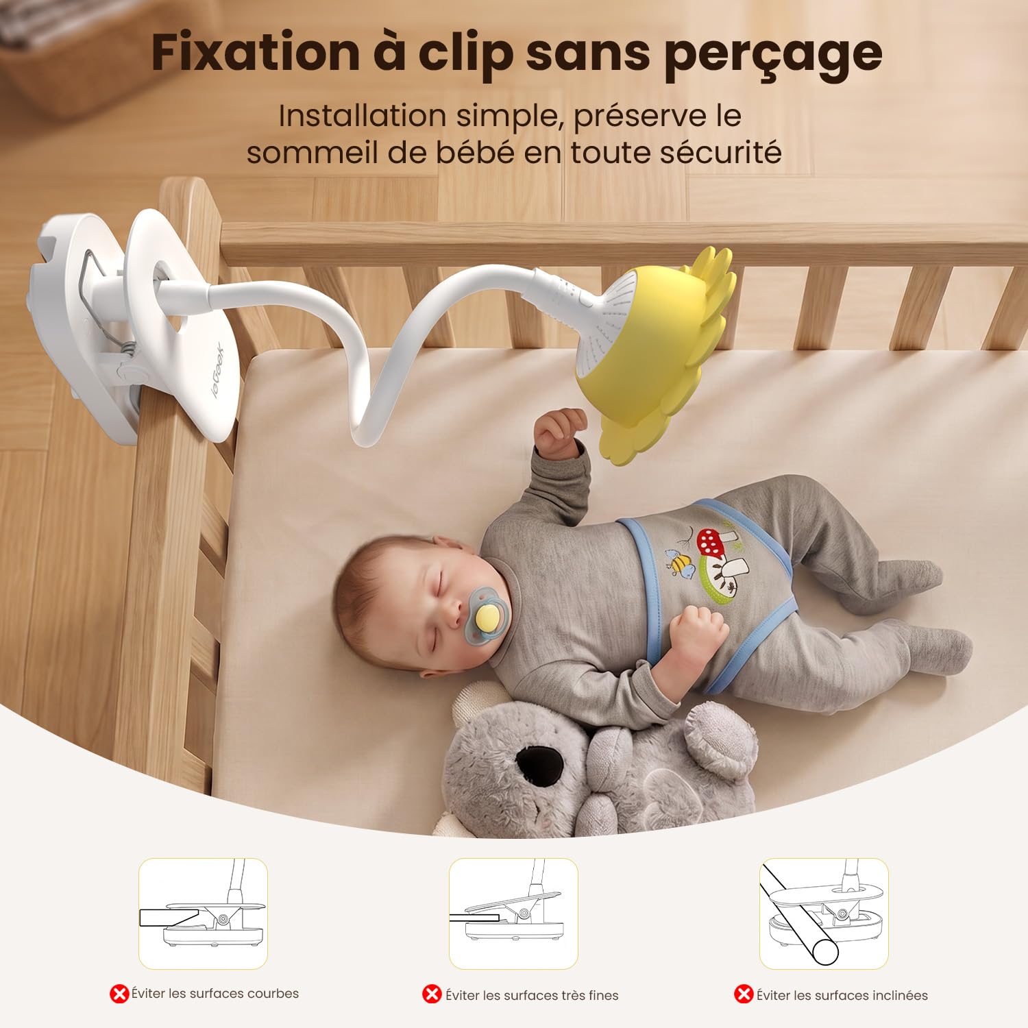 ieGeek 1080P/ 5" Babyphone Caméra avec Support, Camera Bebe Surveillance connecté Smartphone, Alertes Intelligentes/Vision Nocturne/Capteur Température et Humidité