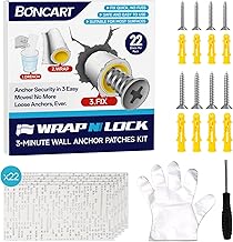 WRAPNLOCK Drywall Anchor Repair Kit - Fast Loose Anchor Fix (No Fill/Redrill) - 22 Patches + Screws/Anchors/Screwdriver/Gloves, Works for Home Fittings