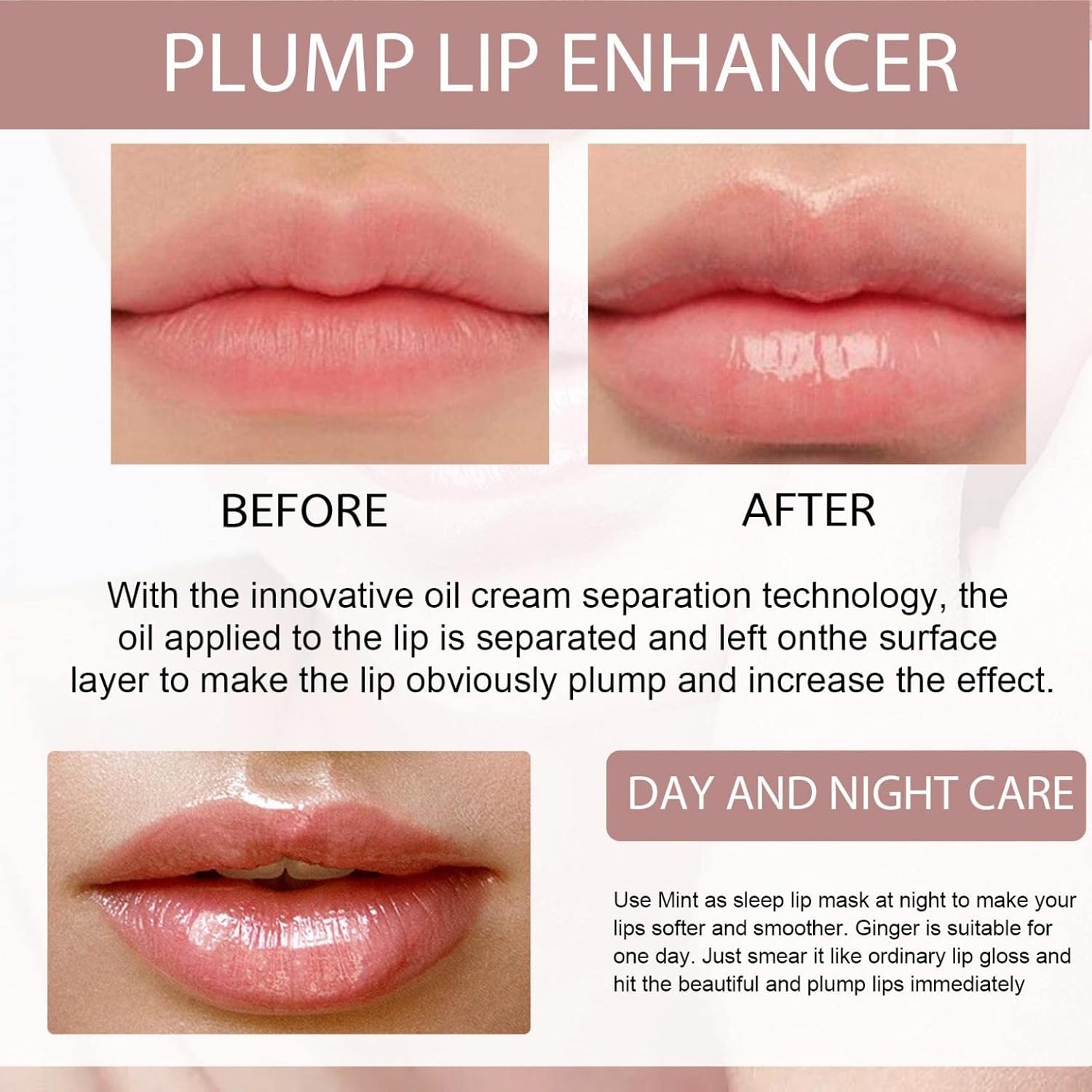 Lip Plumper Set, Natural Lip Care & Enhancer Set, Day & Night Serum Set, 2PCS, Natural Lip Plumper,Lip Care Lip Moisturizing Beautiful, Lip Plumper Gloss : Beauty & Personal Care