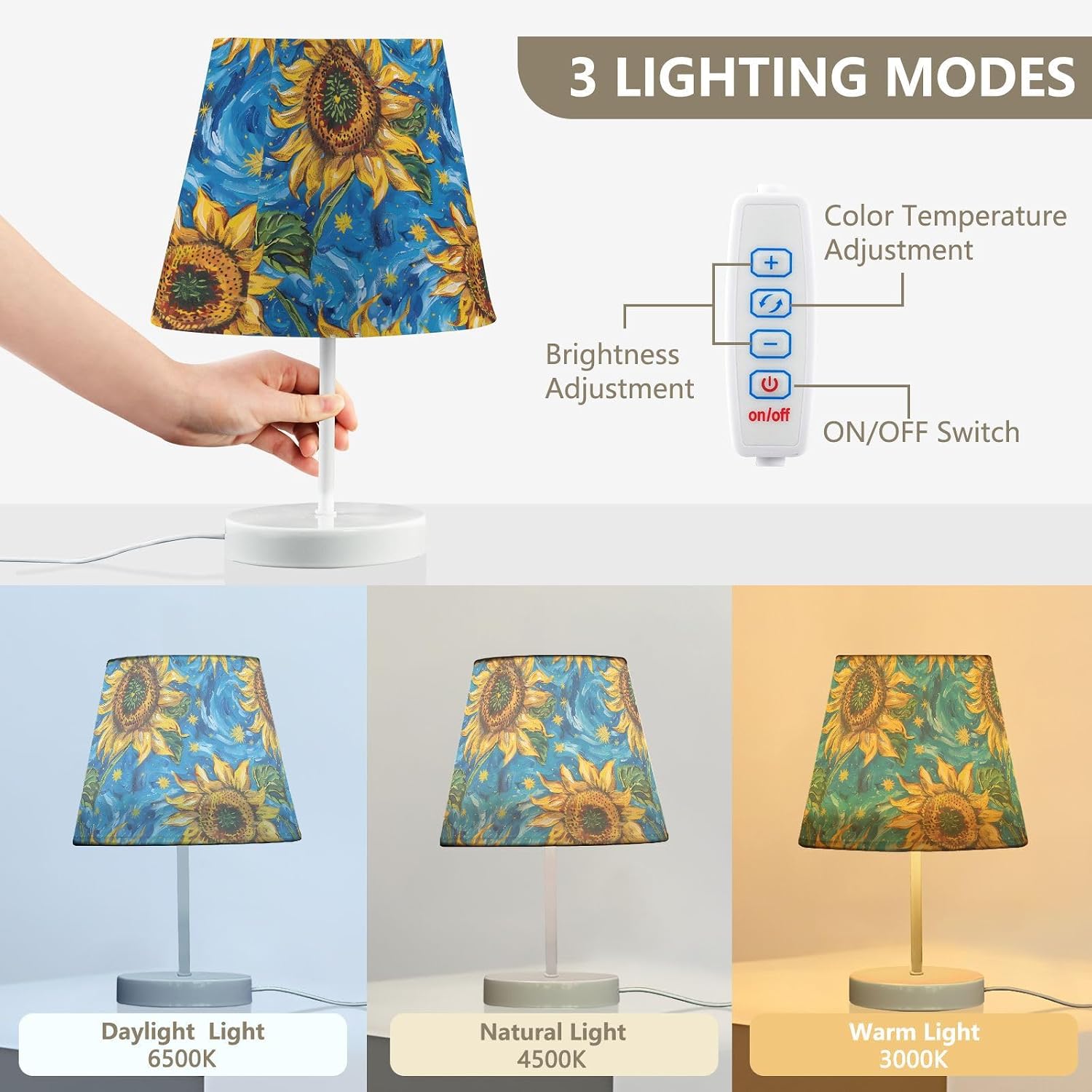 ALAZA Van Gogh Style Sunflower Starry Dimmable Table Lamp for Bedroom Desk lamp Bedside Night Lamp with USB Port,Large Lamps with Fabric Shade for Home Office Restaurant