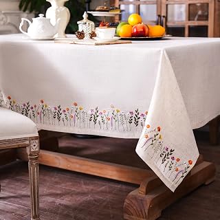 ARTABLE Lace Tablecloth 52x70 Inch - Linen-Like Embroidery Farmhouse Dining Table Cover with Colorful Plants