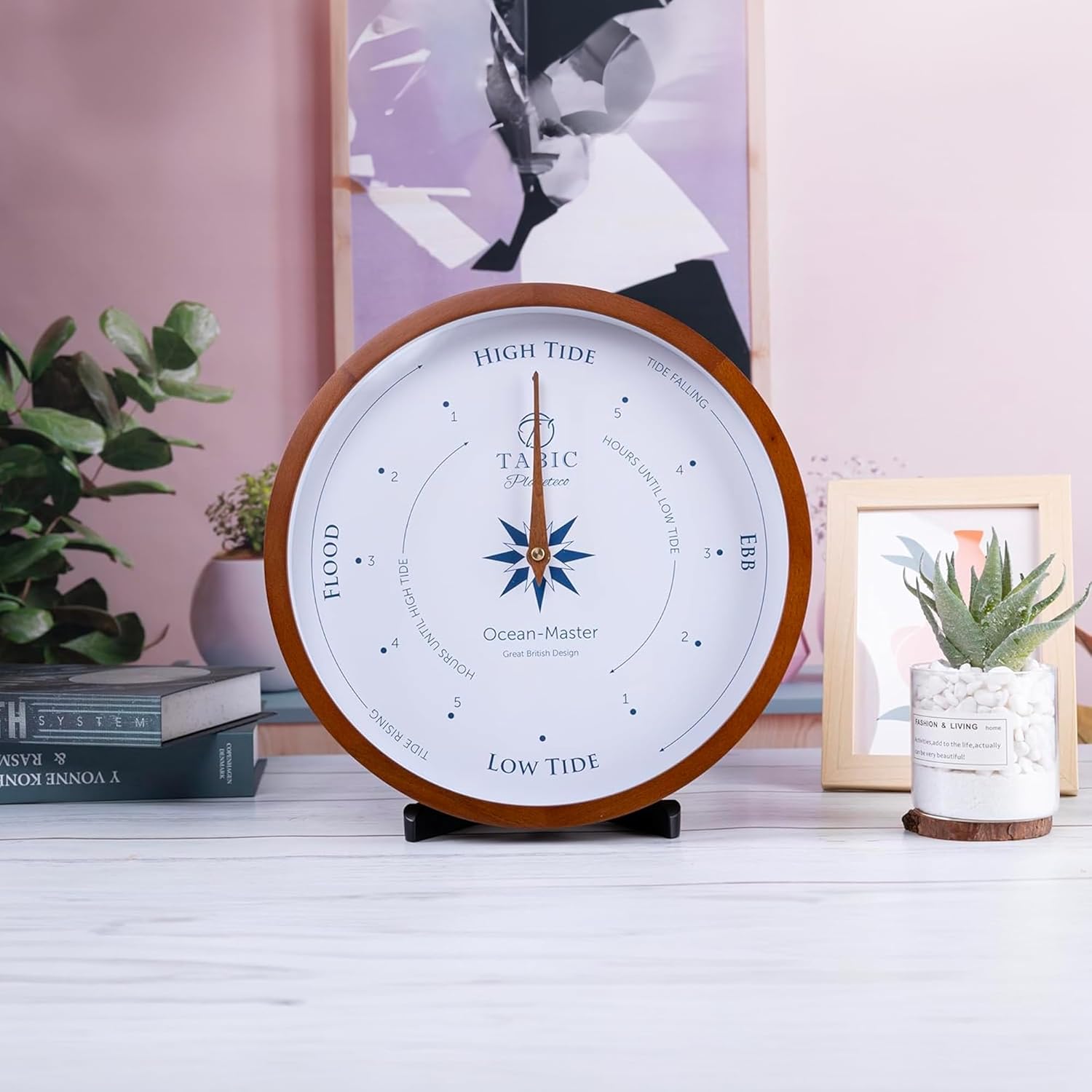 Planeteco Ocean Master Tide Clock - Stylish Home Decor Accessory with High-Low Tide Display - Elegant Wall Clock Design - Ideal for Planning Beach and Ocean Activities - Dark Stain