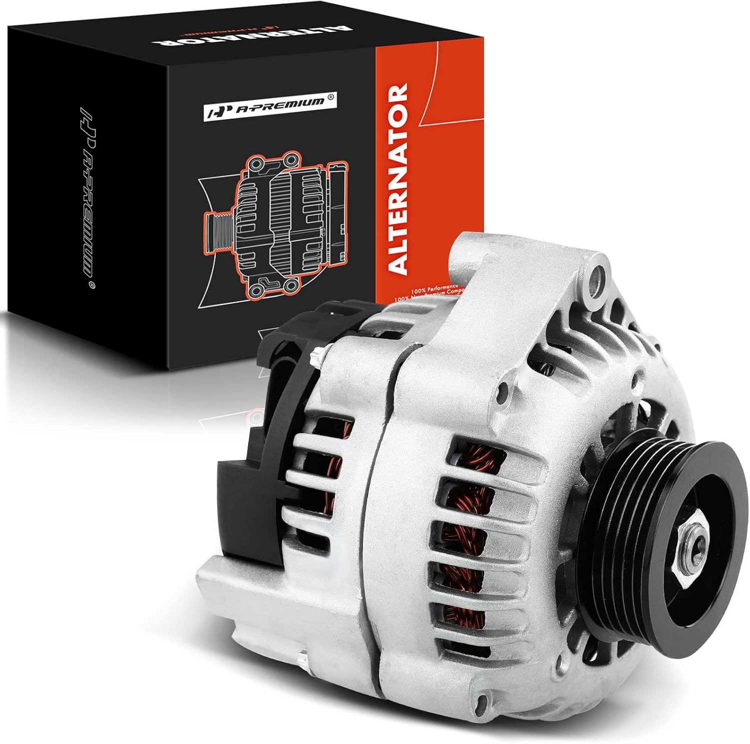 A-Premium Alternator Compatible with Chevrolet S10 1998 1999 2000 2001 2002 2003 & GMC Sonoma 1998-2003 & Isuzu Hombre 1998-2000, L4 2.2L, 12V 100Amp CW 6-Groove Pulley, Replace# 8104640850, 400-12107