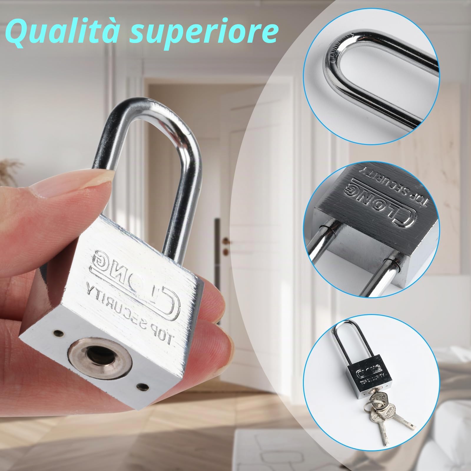 2 lucchetti ad arco lungo con chiavi, lucchetto resistente con chiavi, lucchetti con chiave, lucchetti per esterni, resistenti alle intemperie, per capannoni, palestre, armadietti, recinzioni, garage