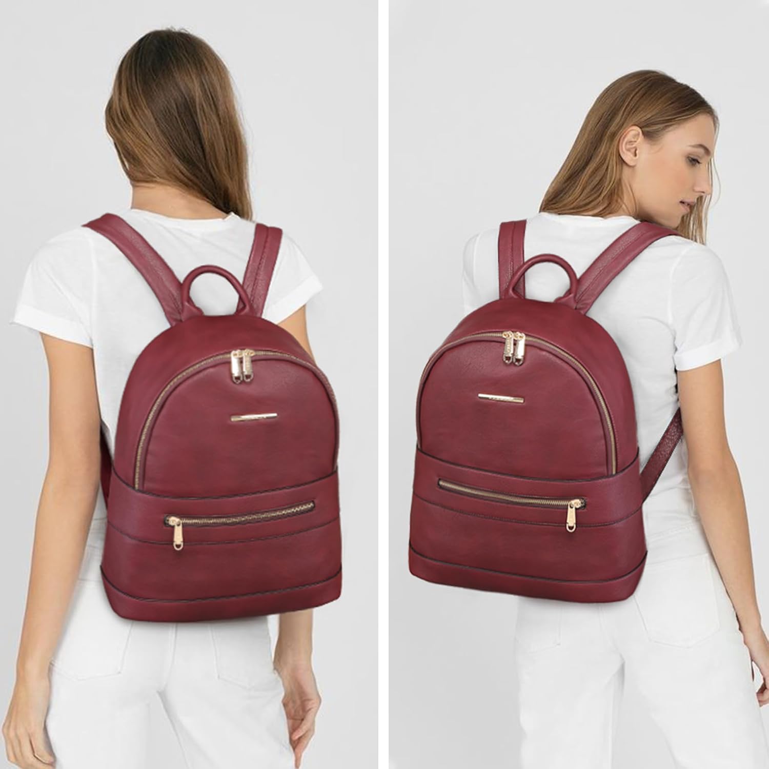 Women's Backpack Purse PU Leather Travel Work Backpack Fashion Shoulder Bag Designer Handbags 2pcs - Image 2