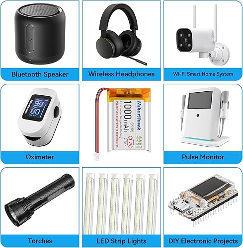 Miniatura 5 de MakerHawk Lipo Battery 803040 - Batería recargable de polímero de litio con conector micro PH1.25, circuito de protección integrado para