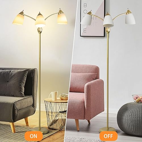 Miniatura 6 de DINGLILIGHTING Lámpara de pie dorada para habitación Lámpara de pie de árbol de cuello de cisne flexible ajustable de 3 luces para dormitorio, sala