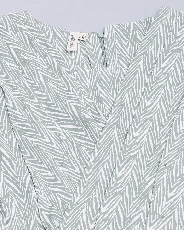 Image of Leriya Fashion Dresses for Women | Fancy Rayon Zig Zag Printed Faux Wrap Western Dress | Fit & Flare Knee Length Dresses for Girls | Loose Narrow Elastic Cuffs Sleeves