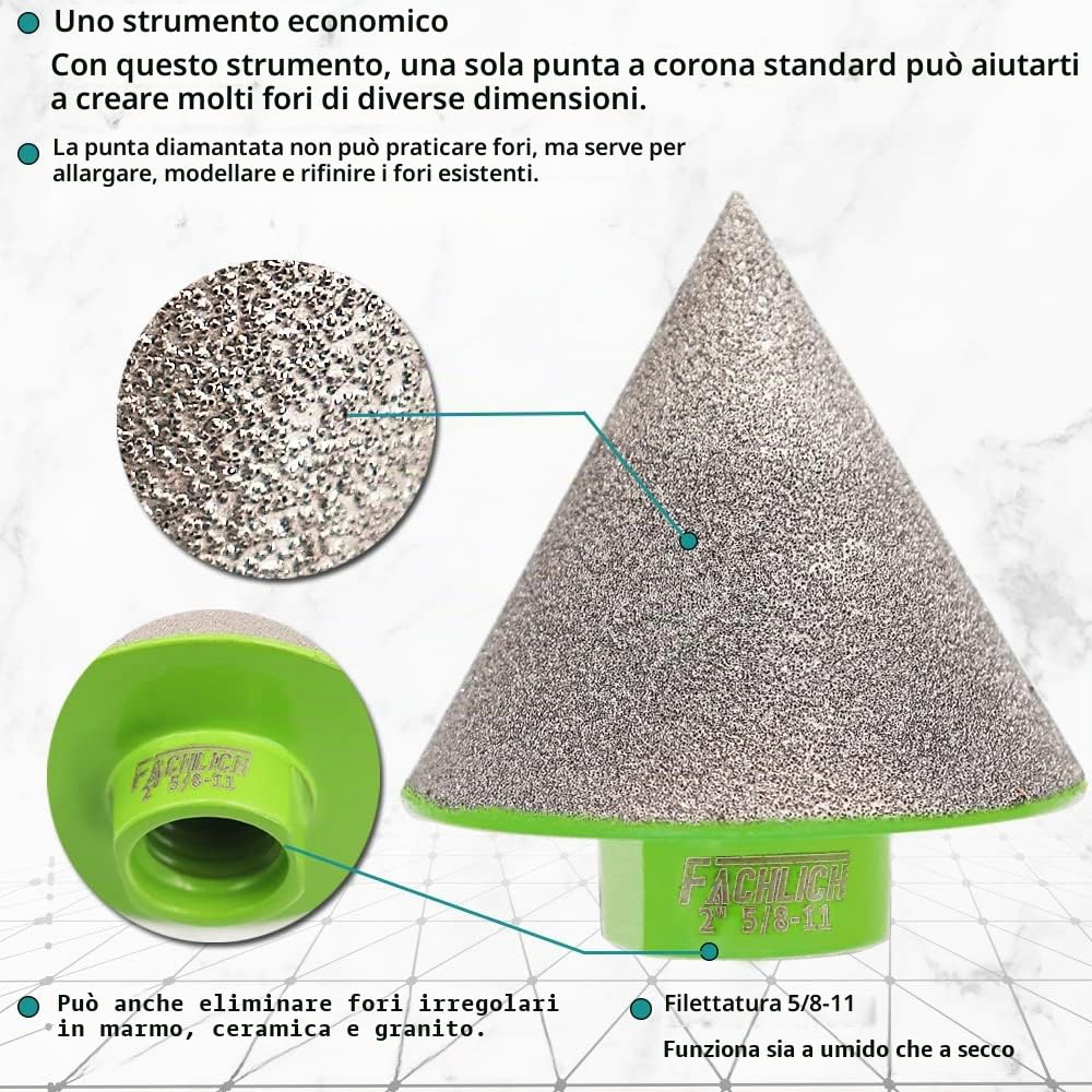 Fresa Diamantata 50mm Punte per Smusso per Allargare Fori in Piastrelle Porcellana Marmo Ceramica Granito