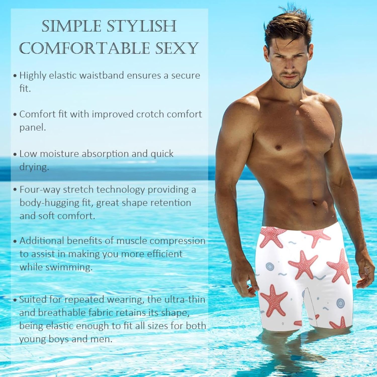 Men's Swim Jammers for Training, Swim Shorts for Boy Dry Quick Youth Boys Jammer Swimwear,Colorful Starfish