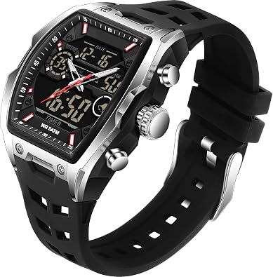 findtime Mens Watch Sport Waterproof Watches Military Square Digital Analog Wrist Watch Unique Fashion Tactical Watches with LED Stopwatch Countdown Alarm Curved Screen Relojes para Hombres