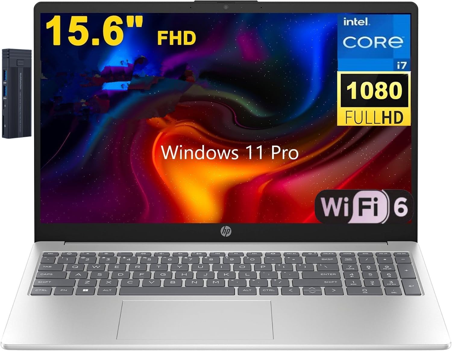 HP 15.6" FHD Laptop, Intel Core i7-1255U Processor, 64GB RAM 1TB PCIe SSD, 256gb 9H Docking Station, Bluetooth, Wi-Fi 6, HDMI, Webcam, Windows 11 Pro, Natural Silver