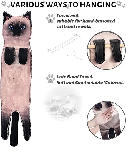 Miniatura 4 de PAT JUUMG Divertidas toallas de mano de gato para baño, cocina, toalla de gato, bonitas toallas decorativas para colgar, súper absorbentes, suaves,