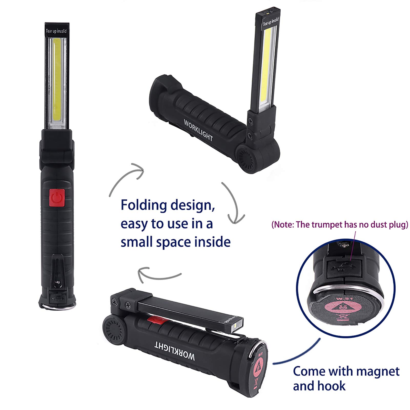 Torcia LED COB Ricaricabile USB, Luce Lavoro Portatile, Mini Lanterna Con Batteria Inclusa Lanterna LED COB
