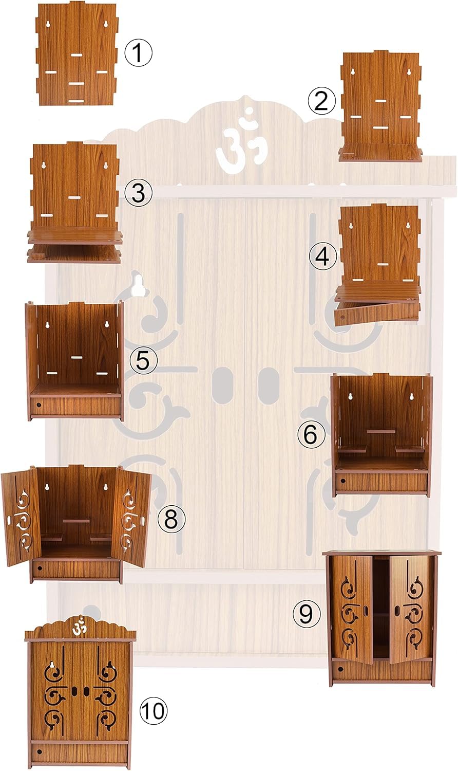 Webelkart Tempio in legno realizzato a mano con porte e scatola portaoggetti | Pooja Mandir da appendere alla parete per casa e ufficio | Spazioso design Puja Ghar – 71,1 cm di altezza