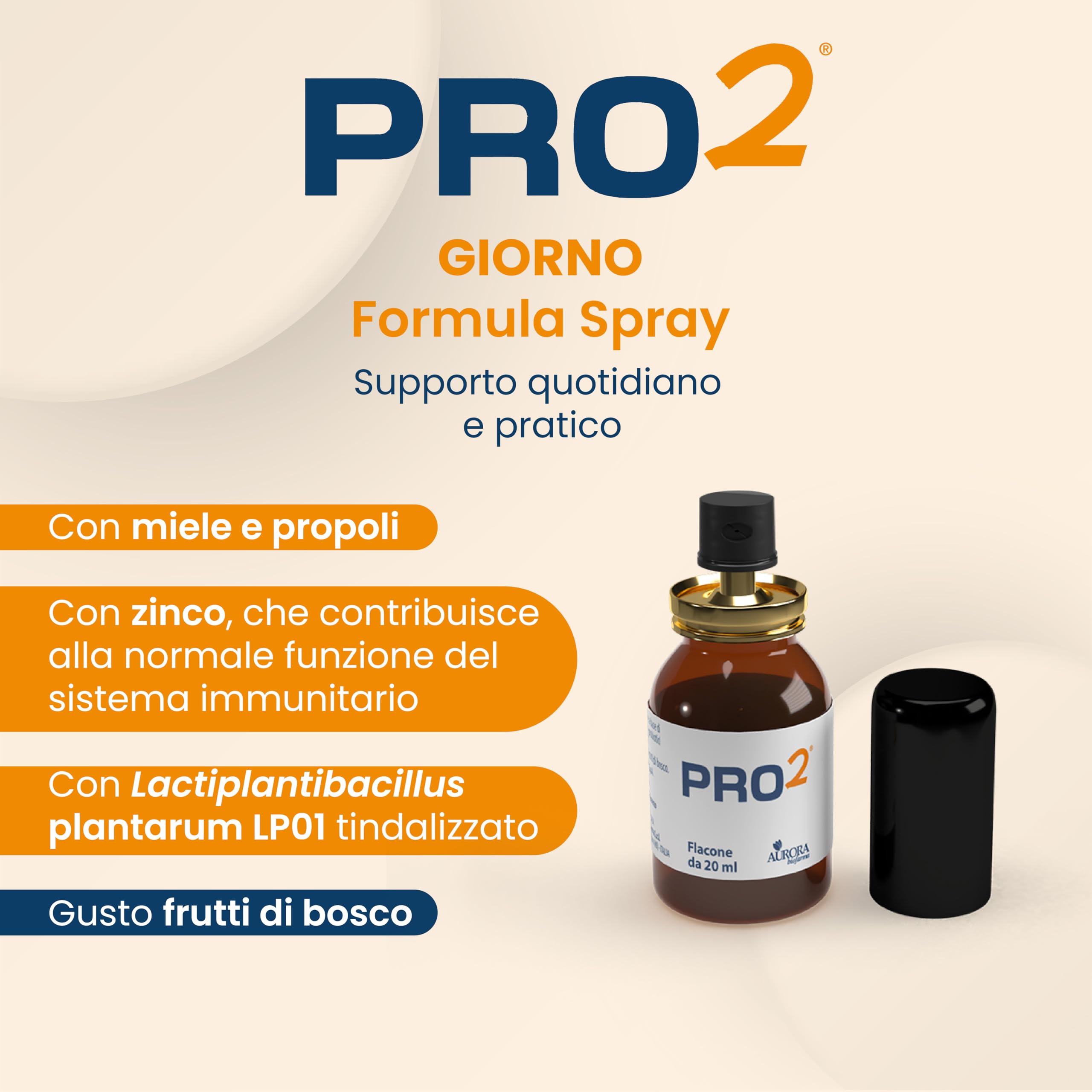 Aurora biofarma Pro2 - Per il Sistema Immunitario con Miele, Propoli, Vitamina C - Doppia Formulazione Spray 20ml e 14 Stick