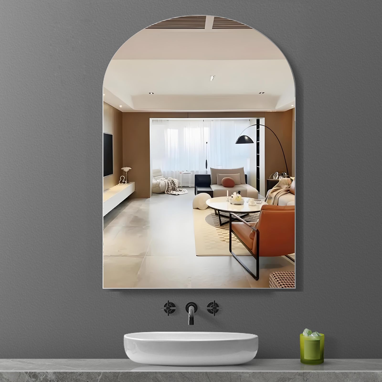 BKSXSOP Arched Frameless Mirror 60x80cm | Wall Mounted Decorative Bathroom & Vanity HD Explosion-Proof Cosmetic for Living Room Entryway
