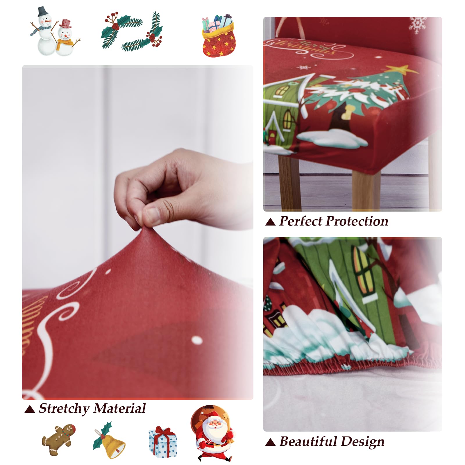 Lydevo Coprisedie Natalizie 6 Pezzi Coprisedia con Schienale Elasticizzato Spandex Fodere Coprisedia per Sala da Pranzo Rimovibile Vestisedia con Schienale per Natale Festa,Babbo Bordeaux